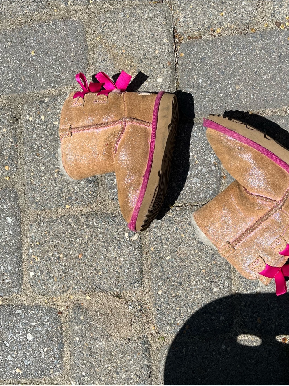 UGG Kids Tan Boots with Pink Trim and Bows